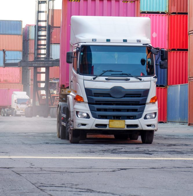 Trucks in the container yard
